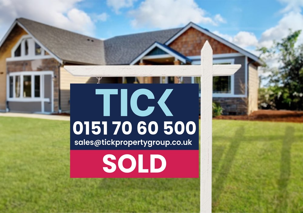 Image of a house for sale by Tick property with a Tick Property board infront of it.
